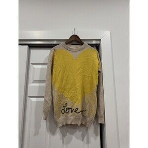 Kerri Rosenthal Womens L Yellow 100% Cashmere Sweater Heart Love Oversized